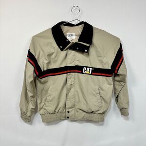 Vintage 80's Caterpillar CAT Bomber Jacket Tan Collared LM Sportswear Canada LG